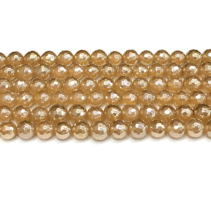 CAG781 Yellow Agate Beads Electroplated Faceted Round 8mm 15" Strand