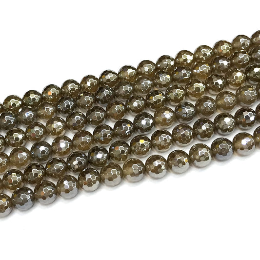 CAG786 Yellow Agate Beads Electroplated Faceted Round 8mm 15" Strand