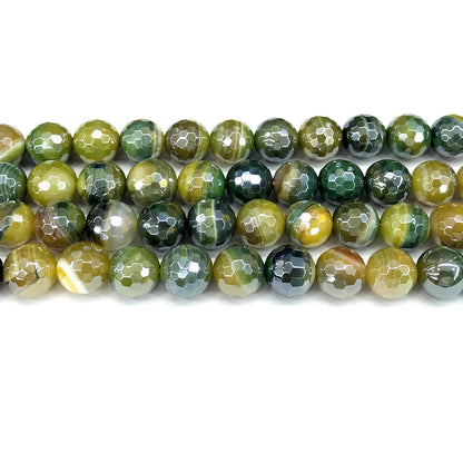 CAG848 Banded Agate Beads Electroplated Faceted Round 12mm 15" Strand