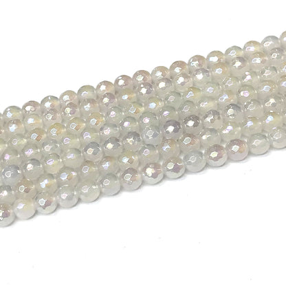 CAG935 White Agate Beads AB-Color Electroplated Faceted Round 6mm 15" Strand