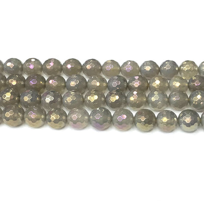 CAG942 Grey Agate Beads AB-Color Electroplated Faceted Round 10mm 15" Strand