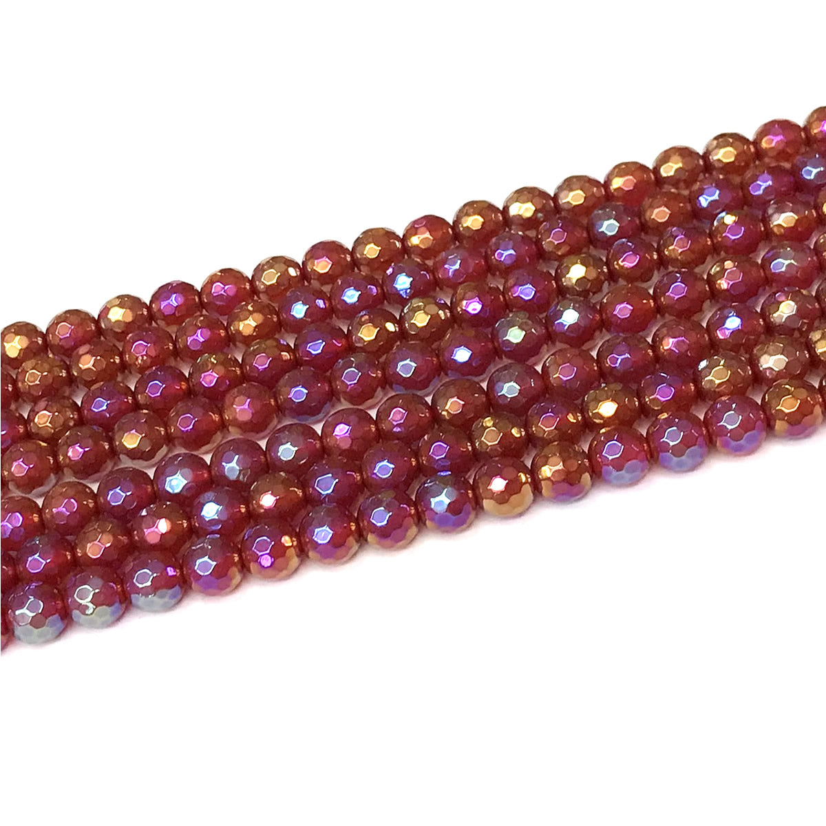 CAG950 Red Agate Beads AB-Color Electroplated Faceted Round 6mm 15" Strand
