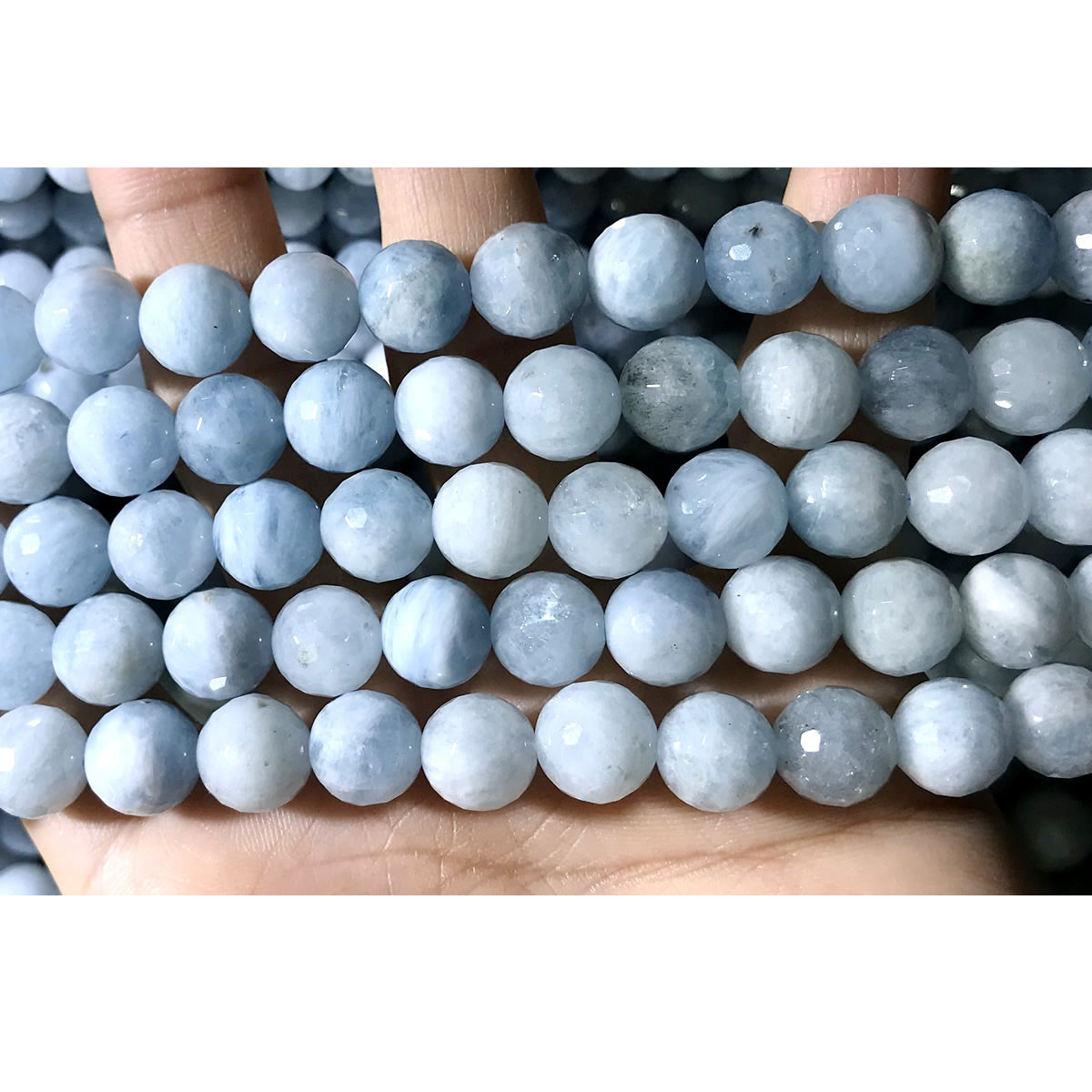 CAQ04 Aquamarine Gemstone Beads Faceted Round 10mm 15.5" Strand