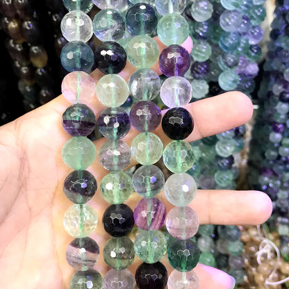 CFL41 Fluorite Gemstone Beads Faceted Round 12mm 15.5" Strand