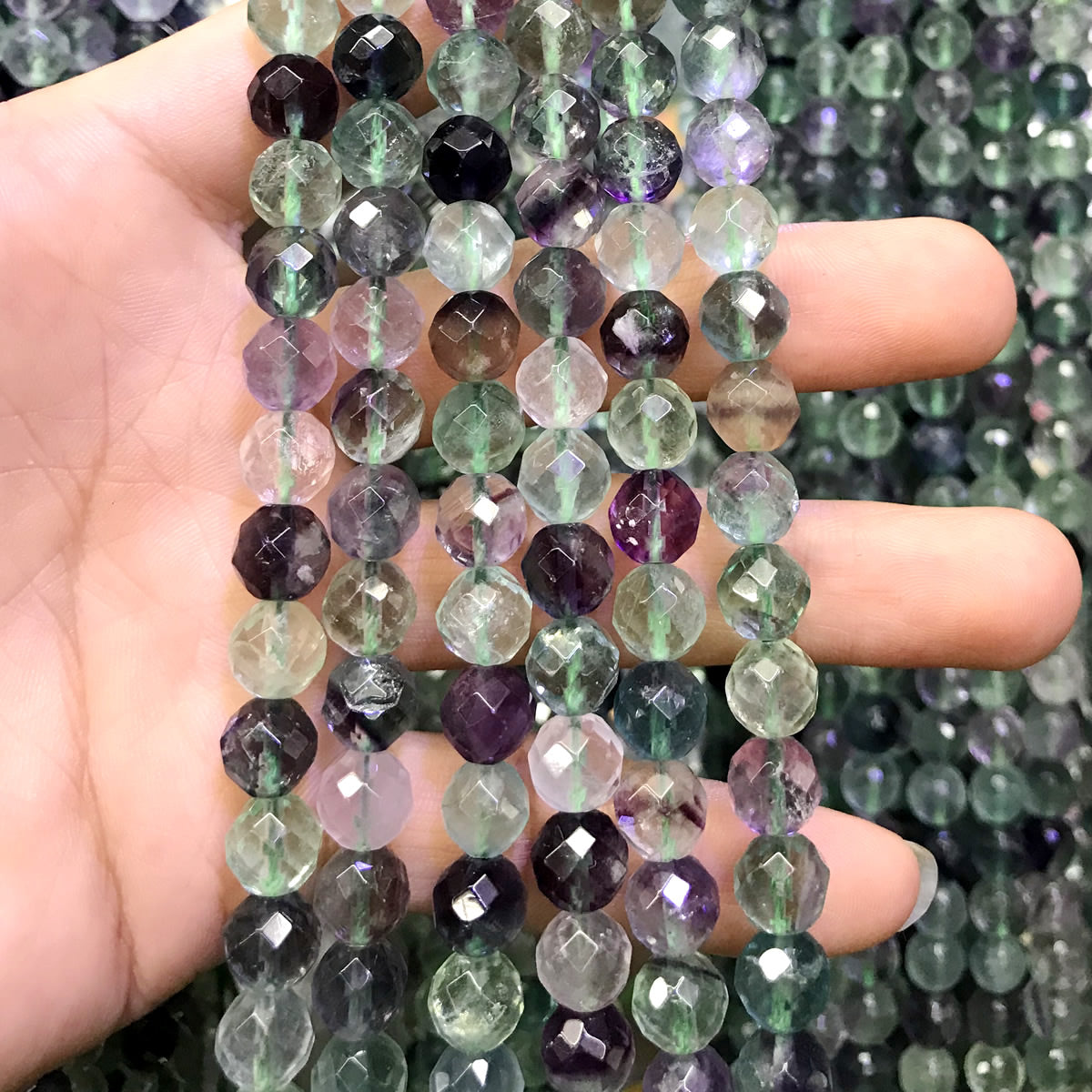 CFL46 Fluorite Gemstone Beads Faceted Round 8mm 15.5" Strand