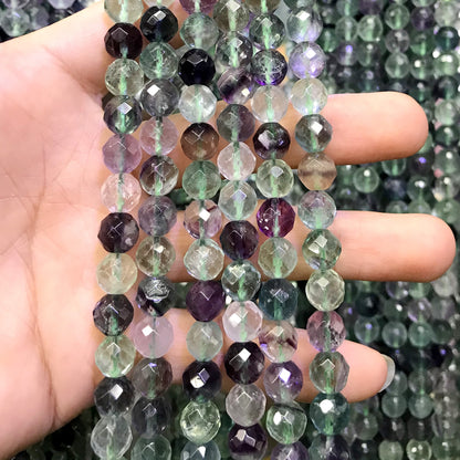 CFL46 Fluorite Gemstone Beads Faceted Round 8mm 15.5" Strand