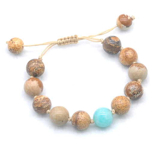 CGB455 Picture Jasper & Amazonite Adjustable Bracelet Round 12mm