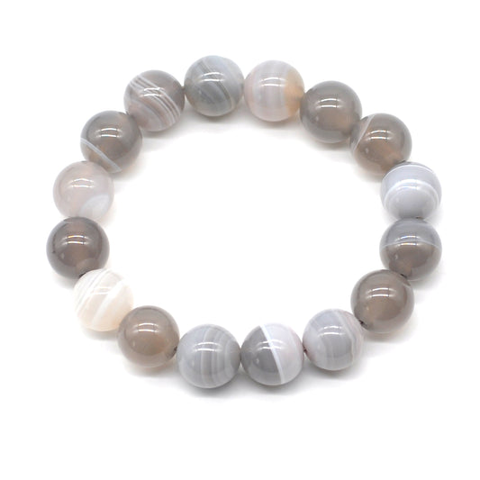 CGB55 Grey Banded Agate Beads Stretch Bracelet Smooth Round 10mm 12mm