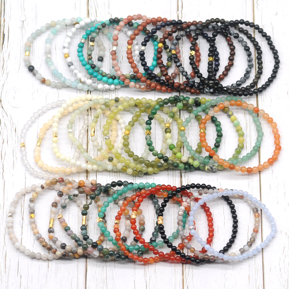 CGB741 Flower Jade Beaded Stretch Bracelet Round 4mm