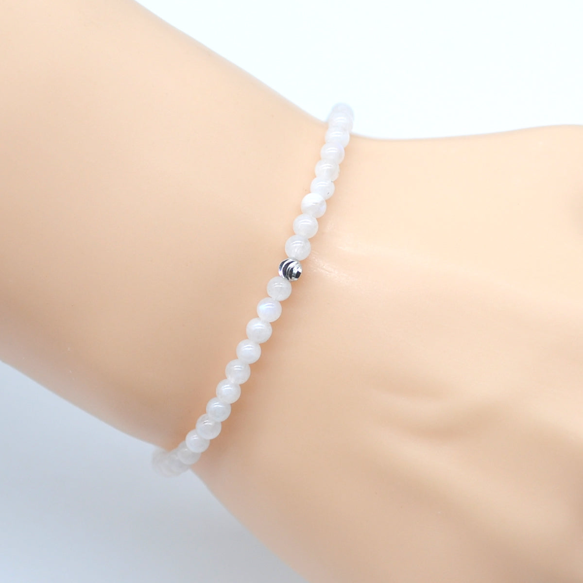 CGB801 White Moonstone Beaded Stretch Bracelet Round 4mm