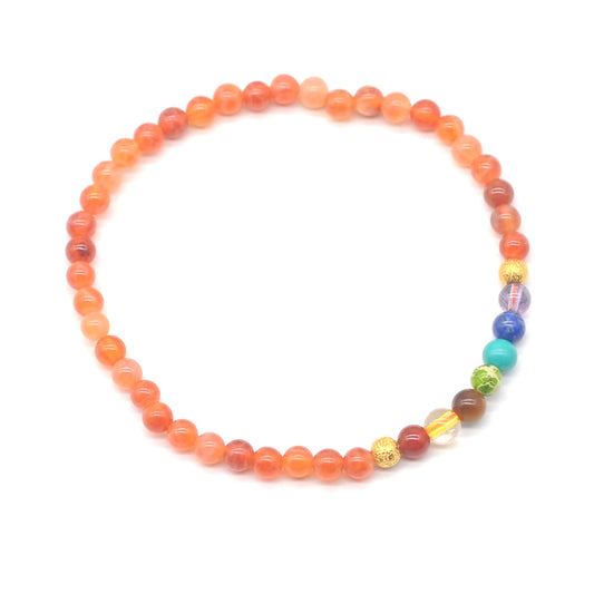 CGB881 Fire Agate With 7 Chakra Stretch Bracelet Round 4mm