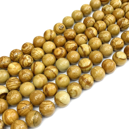 CJP401 Yellow Wood Grain Jasper Beads Smooth Round 8mm 15" Strand