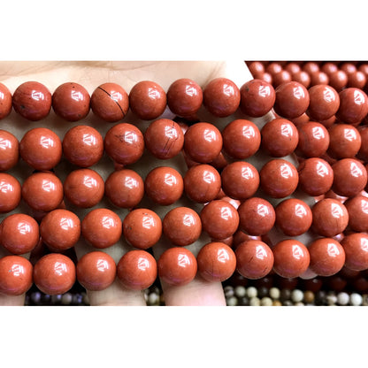 CJP469 Red Jasper Beads Smooth Round 12mm 15" Strand