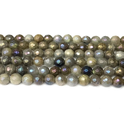 CLB121 Labradorite Beads AB-Color Electroplated Faceted Round 8mm 15" Strand
