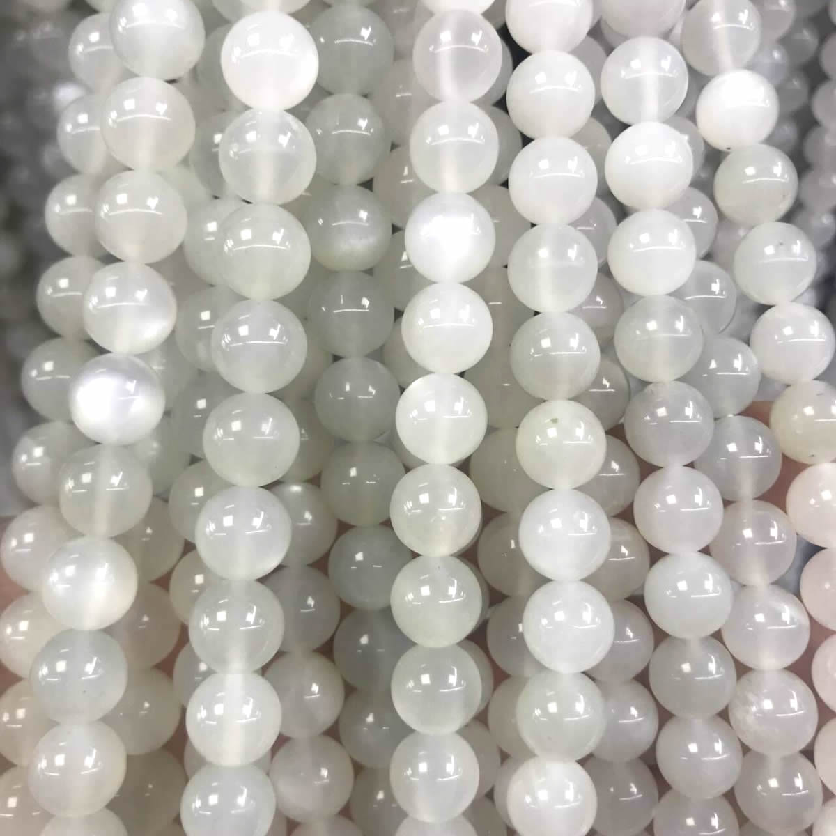 CMS122 White Moonstone Beads Smooth Round 10mm 15" Strand
