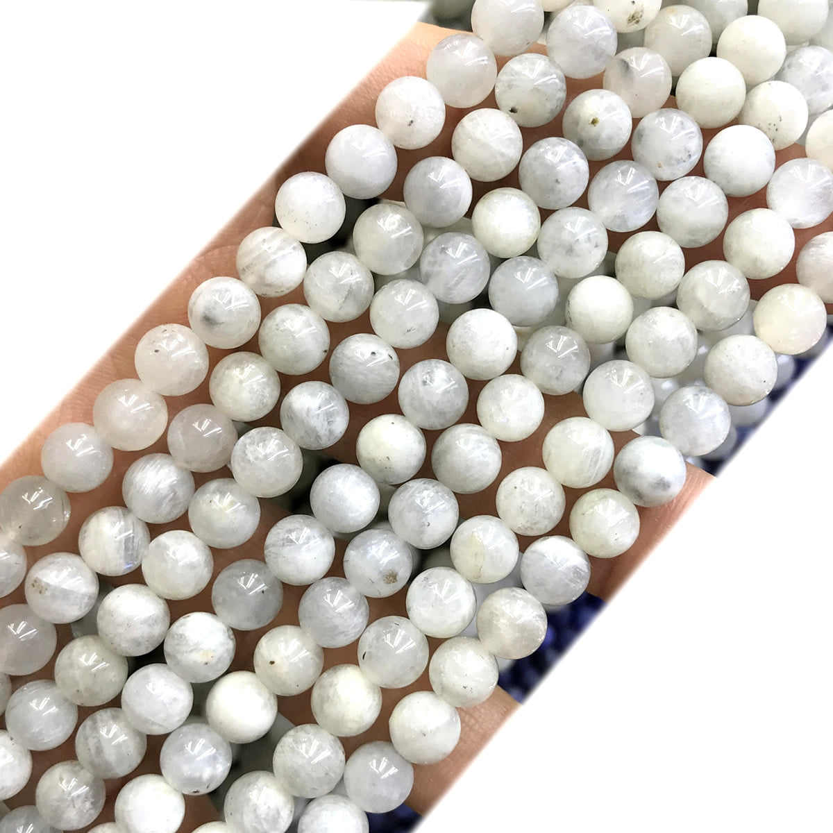 CMS130 White Moonstone Beads Smooth Round 6mm 15" Strand