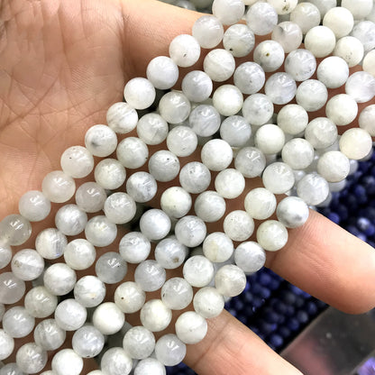 CMS130 White Moonstone Beads Smooth Round 6mm 15" Strand