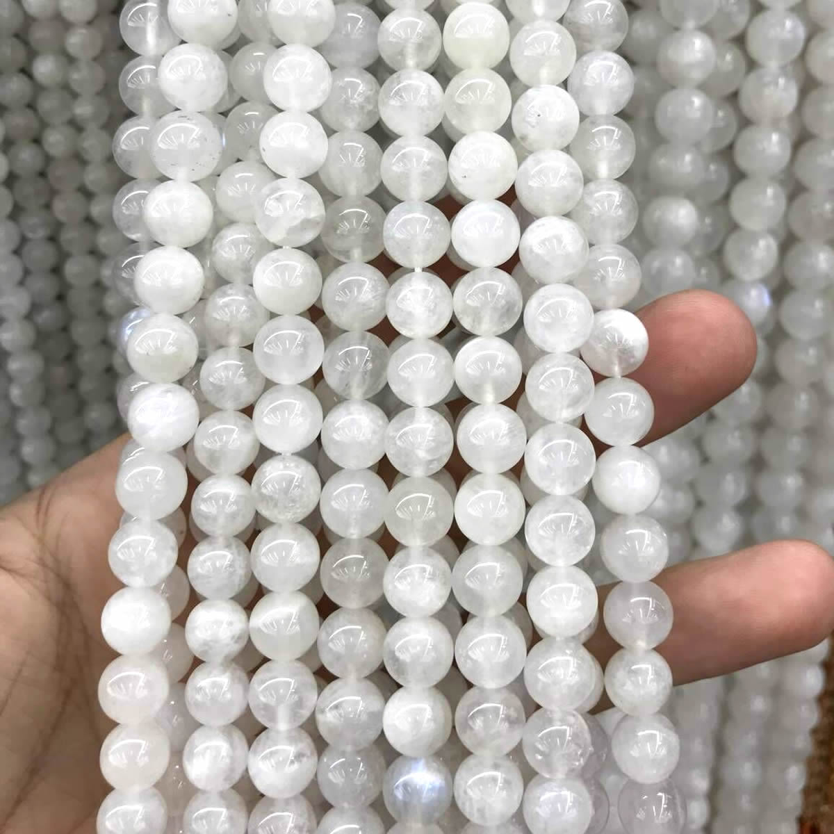 CMS132 White Moonstone Beads Smooth Round 10mm 15" Strand
