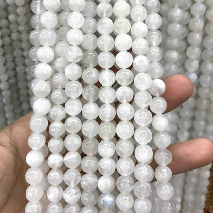 CMS132 White Moonstone Beads Smooth Round 10mm 15" Strand