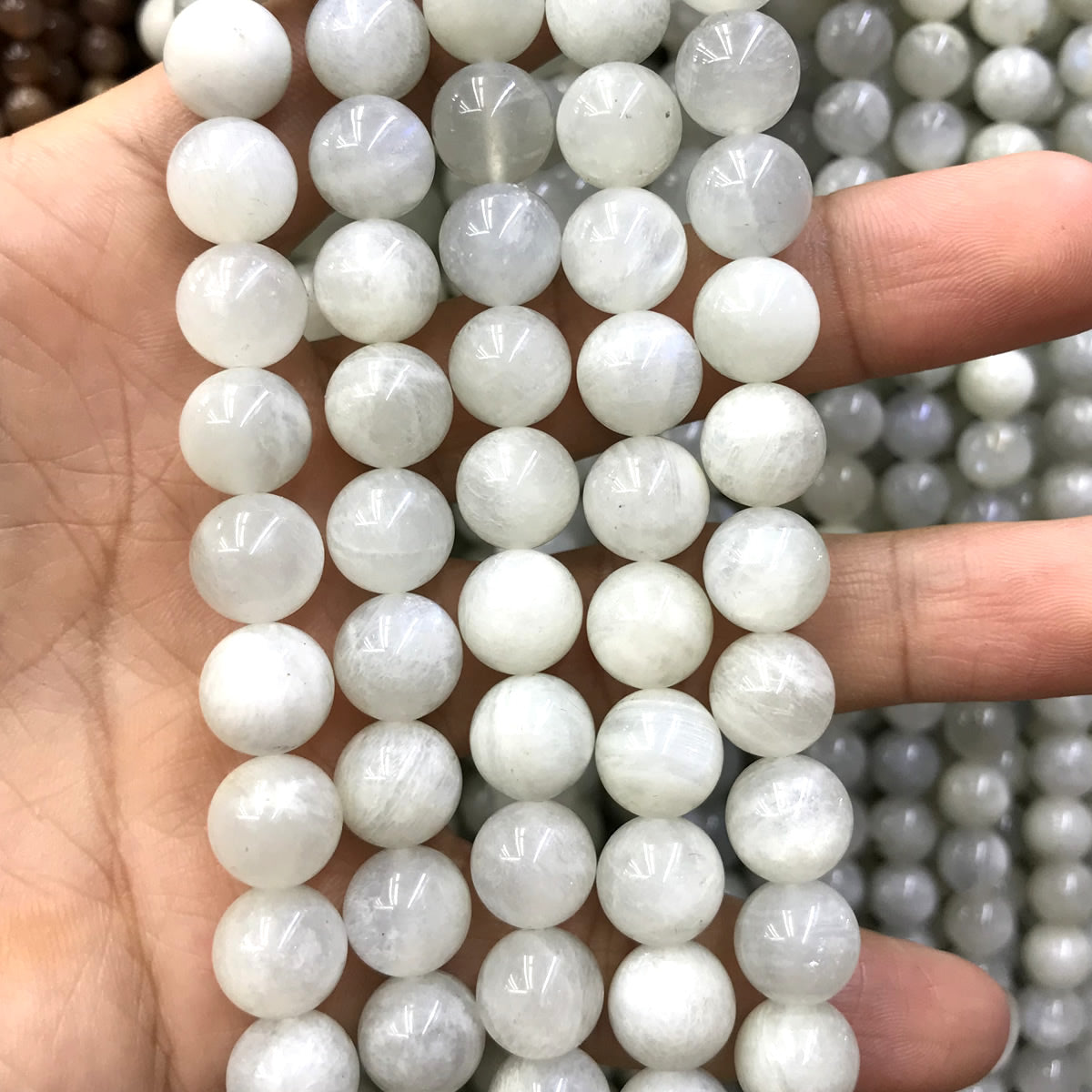 CMS132 White Moonstone Beads Smooth Round 10mm 15" Strand
