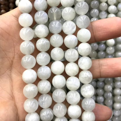 CMS132 White Moonstone Beads Smooth Round 10mm 15" Strand