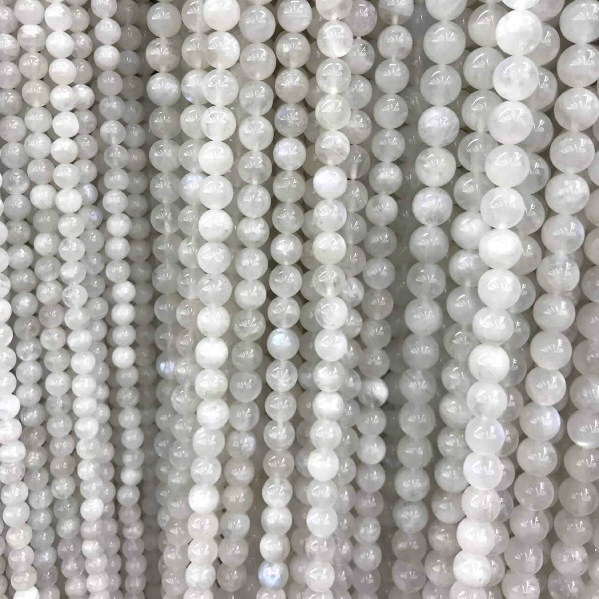 CMS132 White Moonstone Beads Smooth Round 10mm 15" Strand