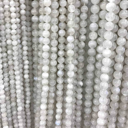 CMS132 White Moonstone Beads Smooth Round 10mm 15" Strand