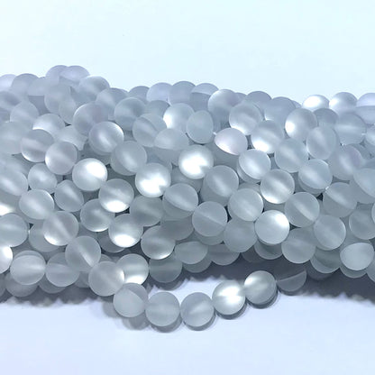 CMS207 Synthetic Moonstone Beads Matte Round 10mm 15" Strand