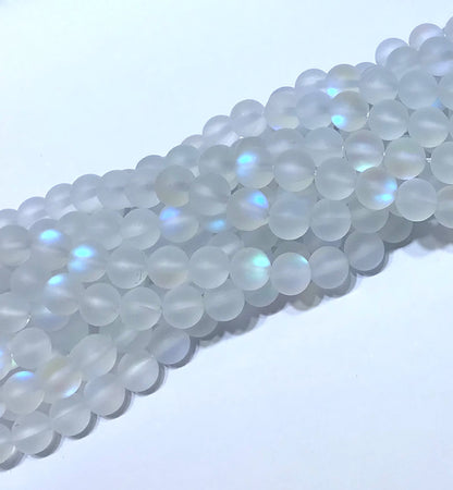 CMS217 Synthetic Moonstone Beads Matte Round 10mm 15" Strand