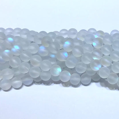 CMS217 Synthetic Moonstone Beads Matte Round 10mm 15" Strand
