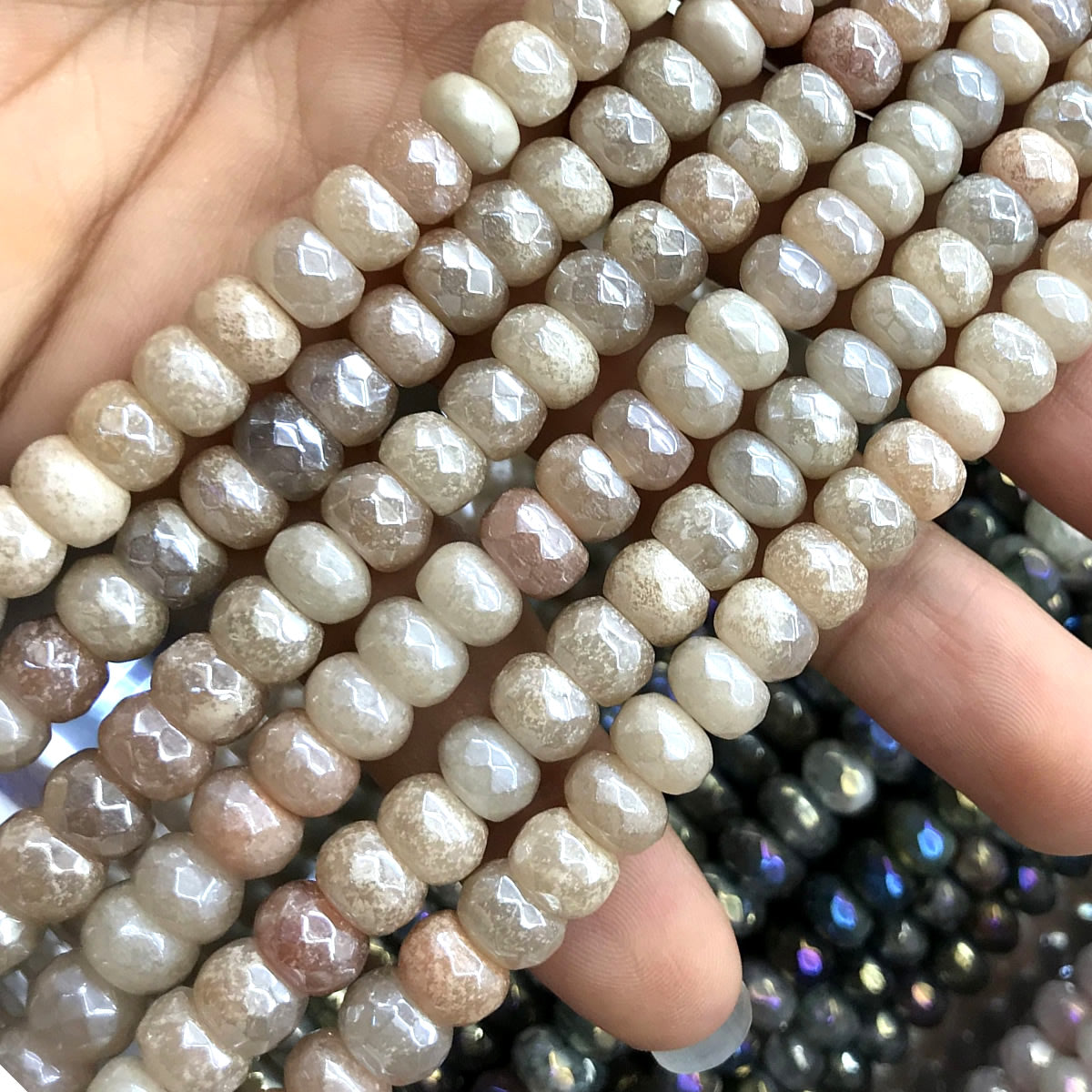 CRB03 Pink Aventurine Jade Beads Electroplated Faceted Rondelle 5x8mm 15" Strand