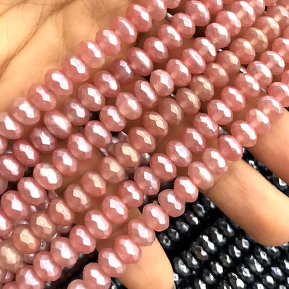 CRB05 Cherry Quartz Beads Electroplated Faceted Rondelle 5x8mm 15" Strand