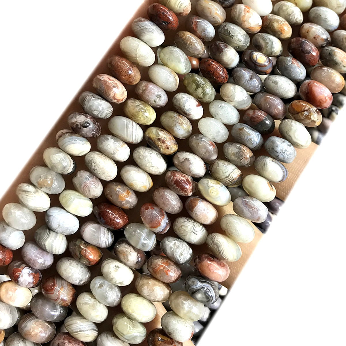 CRB277 Mexican Crazy Lace Agate Beads Smooth Rondelle 5x8mm 15" Strand