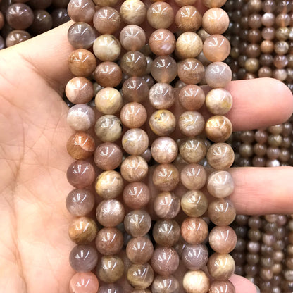 CSS43 Sunstone Gemstone Beads Smooth Round 8mm 15" Strand