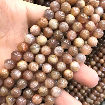 CSS43 Sunstone Gemstone Beads Smooth Round 8mm 15" Strand