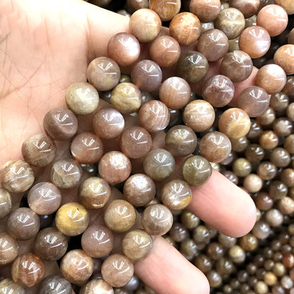 CSS44 Sunstone Gemstone Beads Smooth Round 10mm 15" Strand