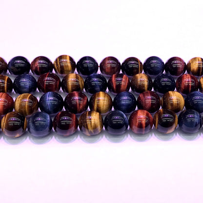 CTE129 Grade AA Colorful Tiger Eye Beads Smooth Round 12mm 15" Strand