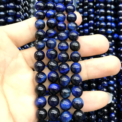 CTE167 Blue Tiger Eye Beads Smooth Round 8mm 15" Strand