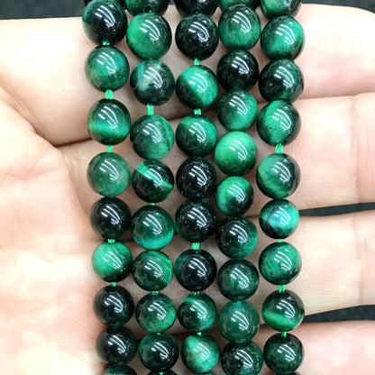 CTE178 Green Tiger Eye Beads Smooth Round 10mm 15" Strand
