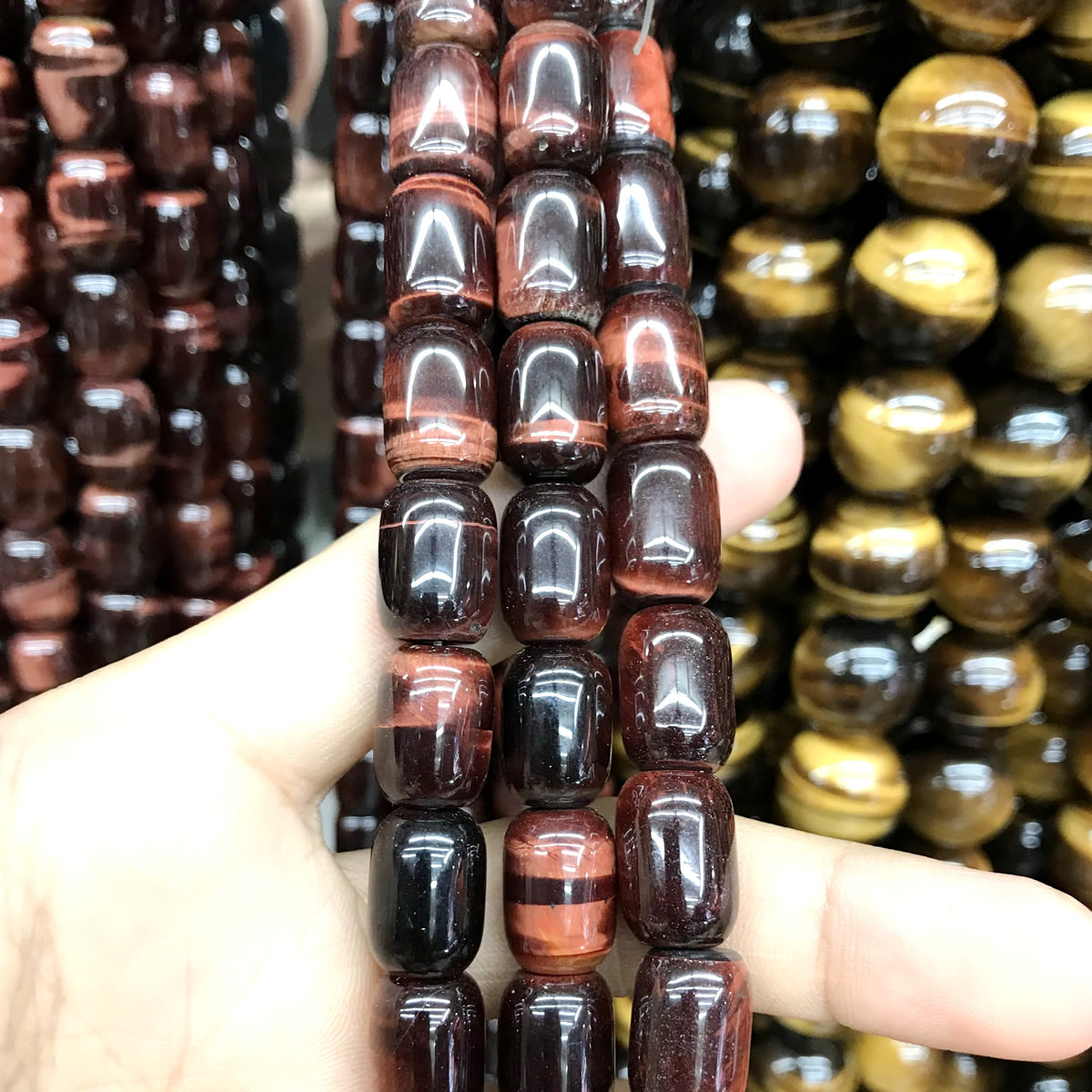 CTE198 Red Tiger Eye Beads Drum 8*12mm 15" Strand