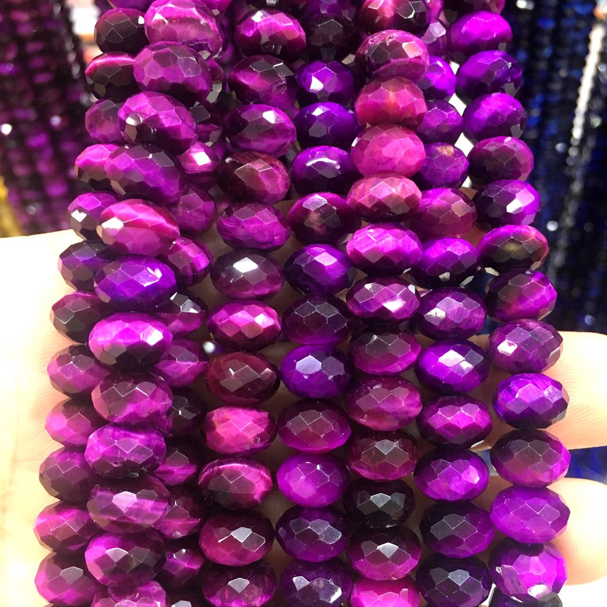 CTE228 Purple Tiger Eye Beads Faceted Rondelle 6x10mm 15" Strand