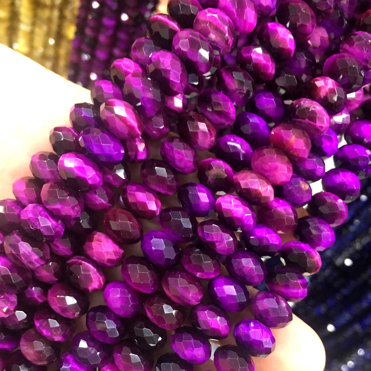 CTE228 Purple Tiger Eye Beads Faceted Rondelle 6x10mm 15" Strand