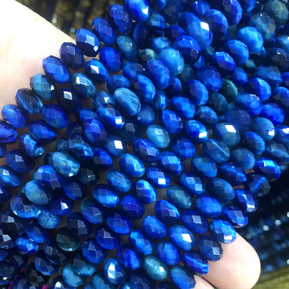 CTE232 Blue Tiger Eye Beads Faceted Rondelle 5x8mm 15" Strand