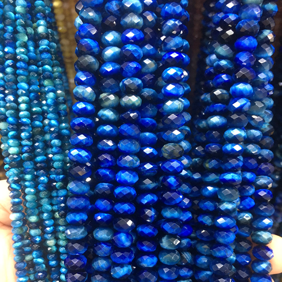 CTE233 Blue Tiger Eye Beads Faceted Rondelle 6x10mm 15" Strand