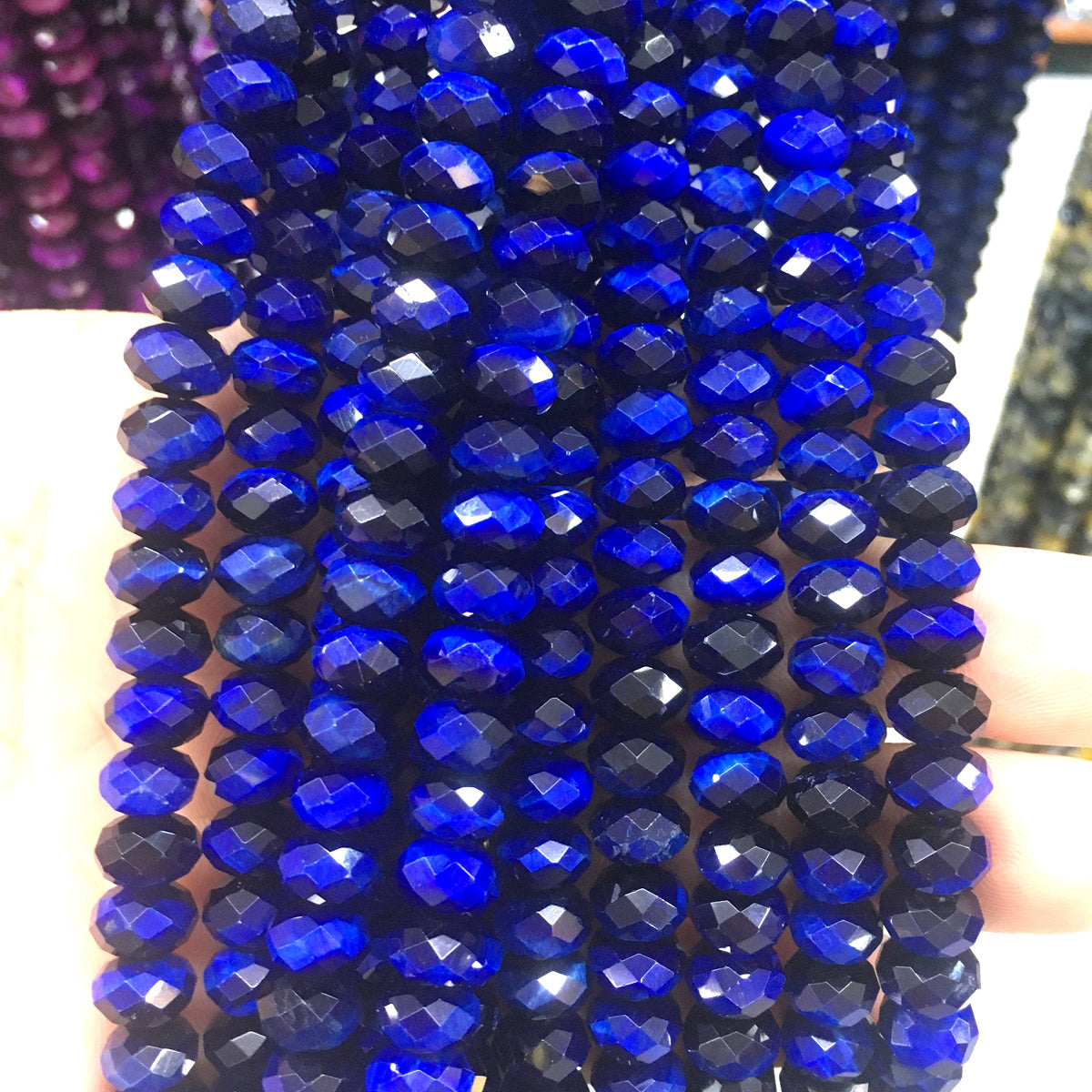 CTE237 Blue Tiger Eye Beads Faceted Rondelle 5x8mm 15" Strand