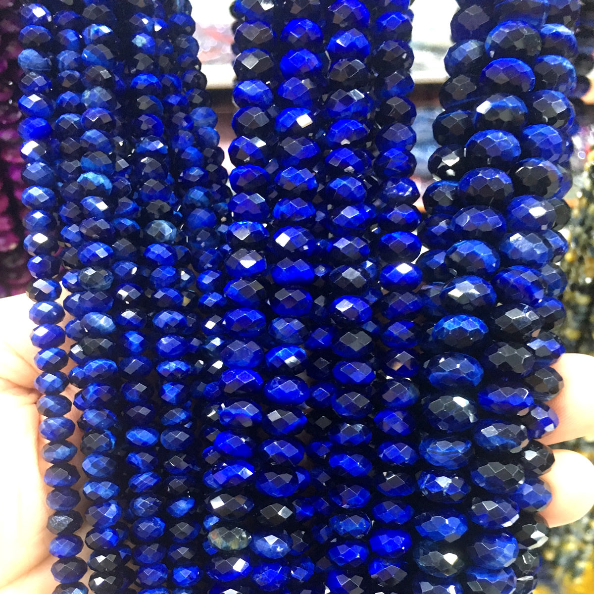 CTE238 Blue Tiger Eye Beads Faceted Rondelle 6x10mm 15" Strand