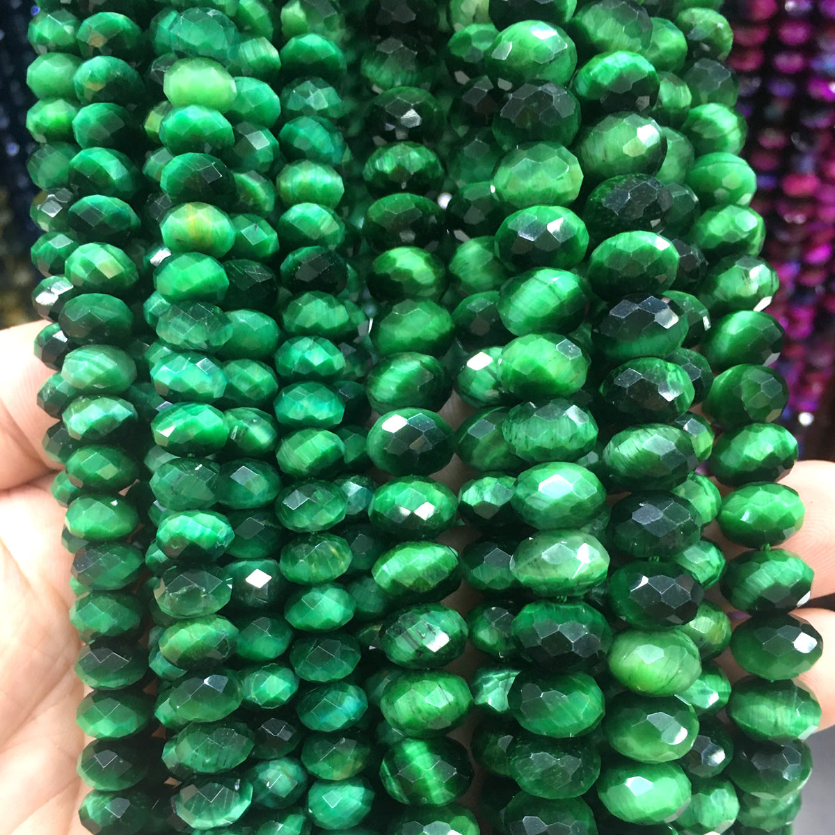 CTE242 Green Tiger Eye Beads Faceted Rondelle 4x6mm 15" Strand