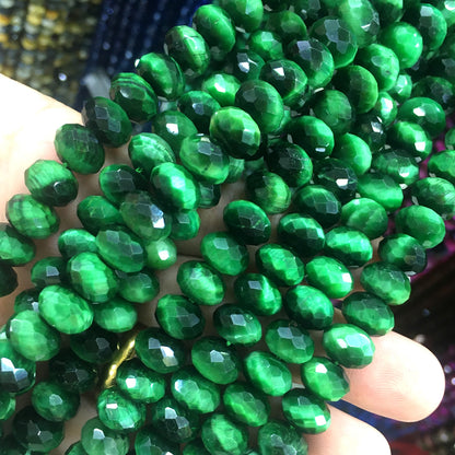 CTE244 Green Tiger Eye Beads Faceted Rondelle 6x10mm 15" Strand