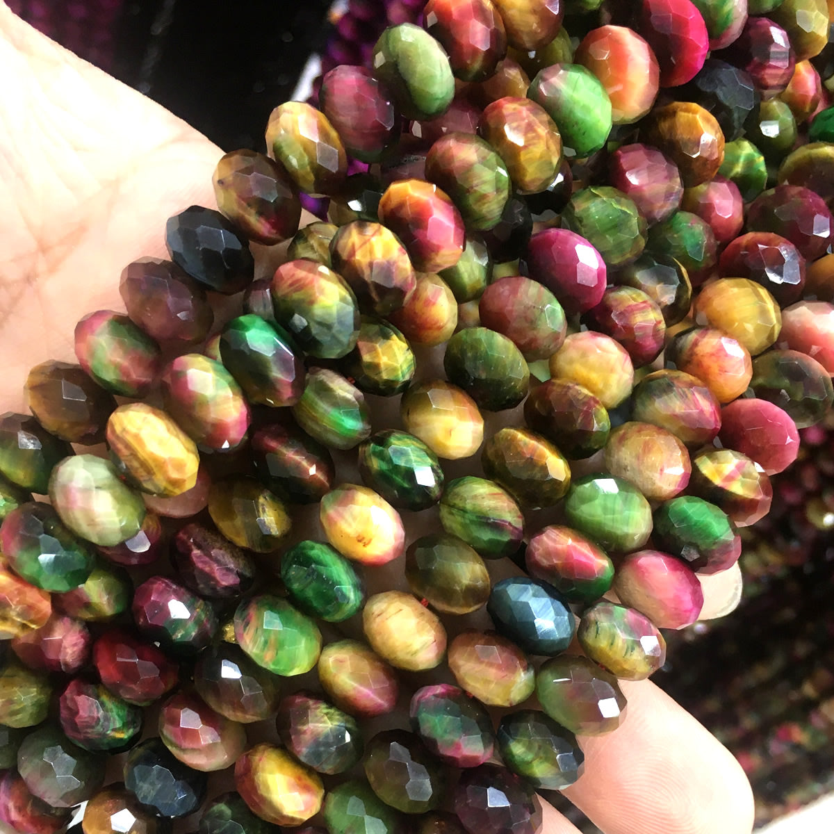 CTE248 Rainbow Tiger Eye Beads Faceted Rondelle 6x10mm 15" Strand