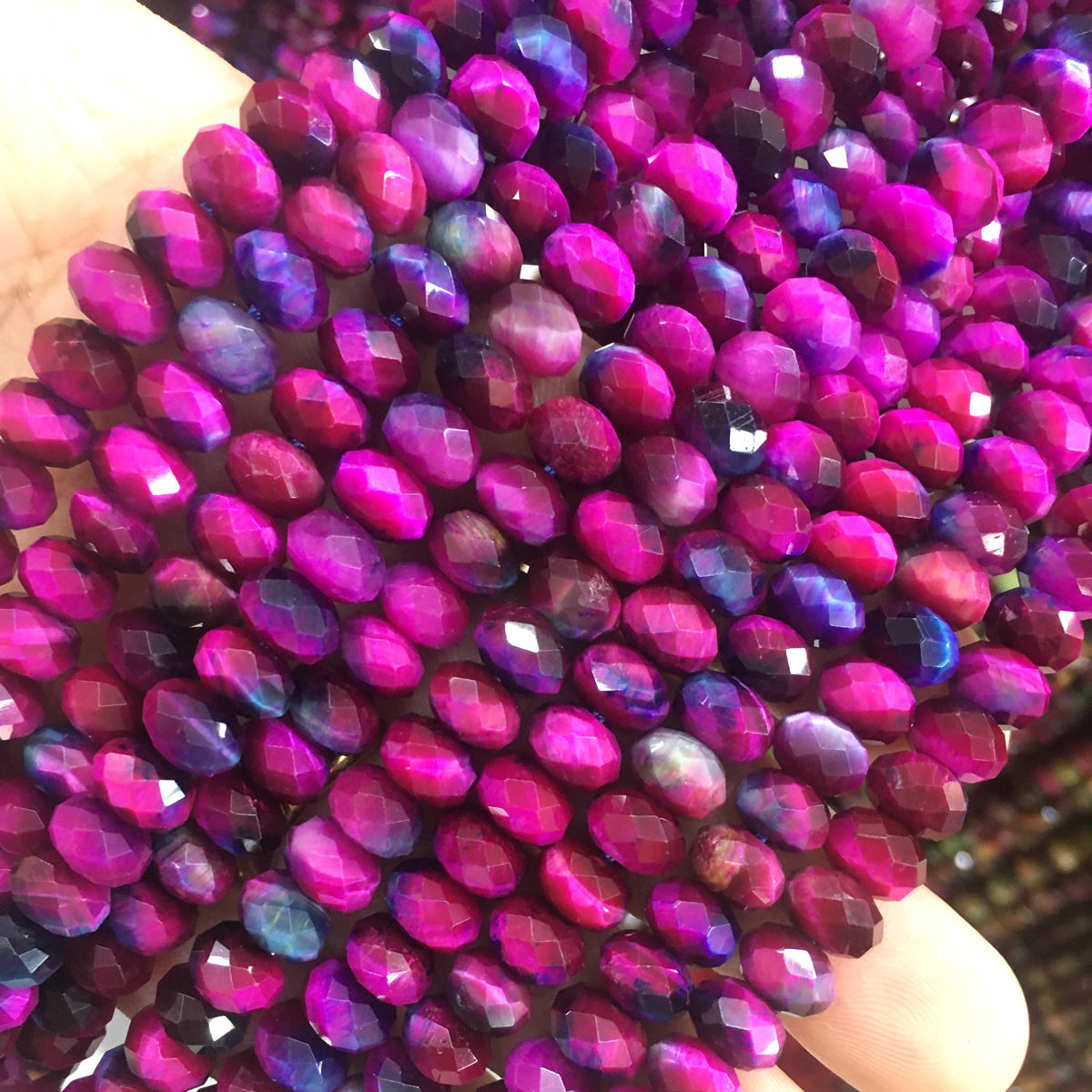 CTE253 Colorful Tiger Eye Beads Faceted Rondelle 6x10mm 15" Strand